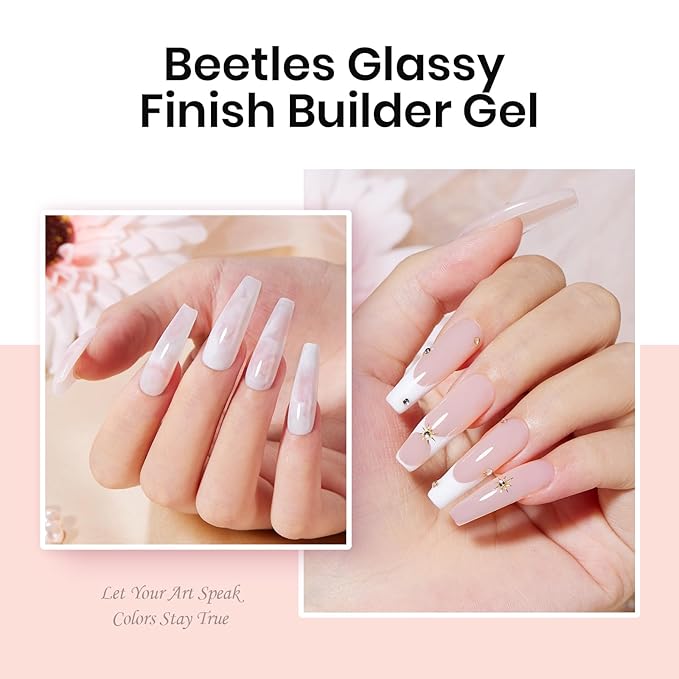 Beetles Hard Gel for Nails Kit Classic Neutral 3 Colors 9 in 1 Nail Extension Sculpting High Hardness for Salon Professionals Nude & Clear Builder Nail Gel UV & LED Cured