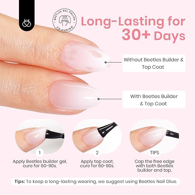 Beetles Ombre Press On Nails 224 Pcs Short Almond Ombre Pink Gel Nail Tips 4 in 1 Press On Nails Pre-Applied Primer and Base Coat, No File Need DIY Manicure Easy False Nail Tips for Nail Extension