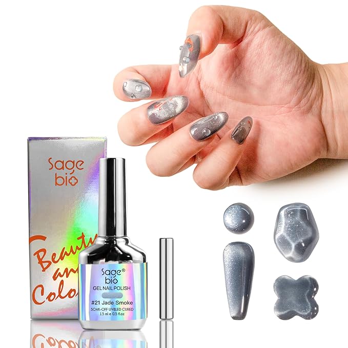 High-Density & Ultra-Bright Cat Eye Gel Nail Polish with Magnet Stick, 15ml Sparkling Magnetic Gel for DIY Manicure, Long-Lasting Shine - Jade Smoke