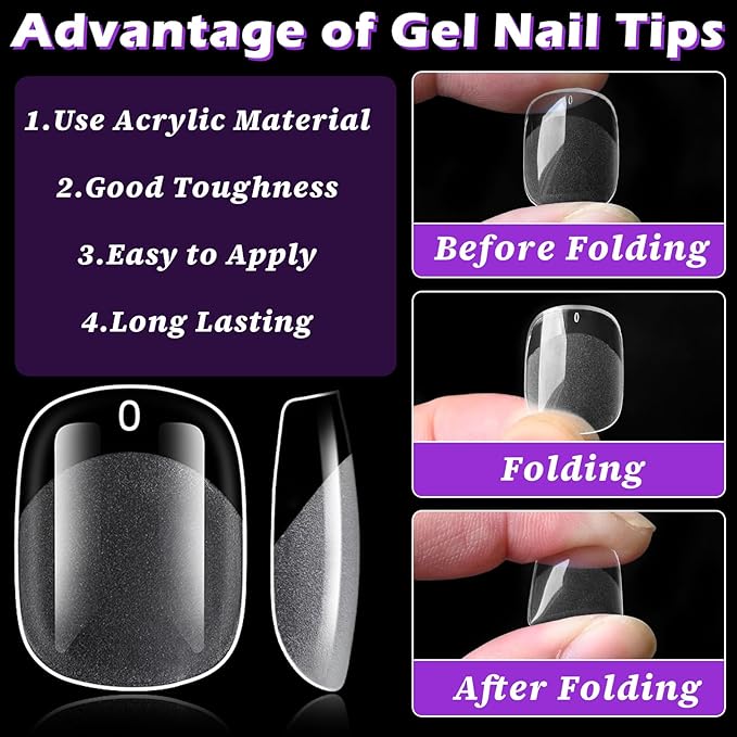 300pc Extra Short Round Square Nail Tips, Soft Gel Nail Tip XS Fake Nails Squoval Artificial Fingernail, 15 Sizes Full Cover Clear Press on Nail Short Square Acrylic Nails Tips for Nail Extension
