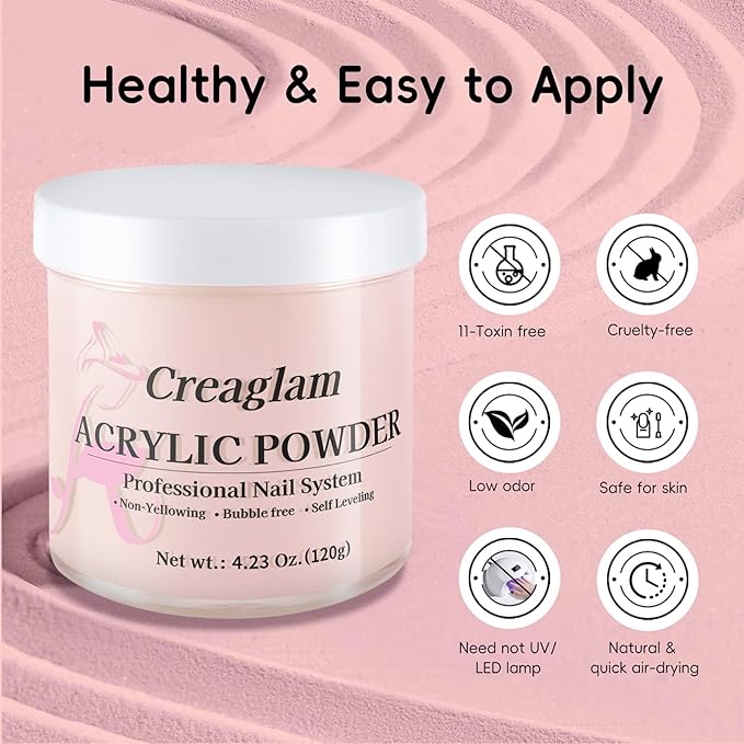 Acrylic Powder 120g 4.23oz No Lamp Needed for Nail Extensions, Bubble Free Formula Acrylic Nail Powder for 3D Art Sculpting Tips, Long Lasting Salon Quality Manicure