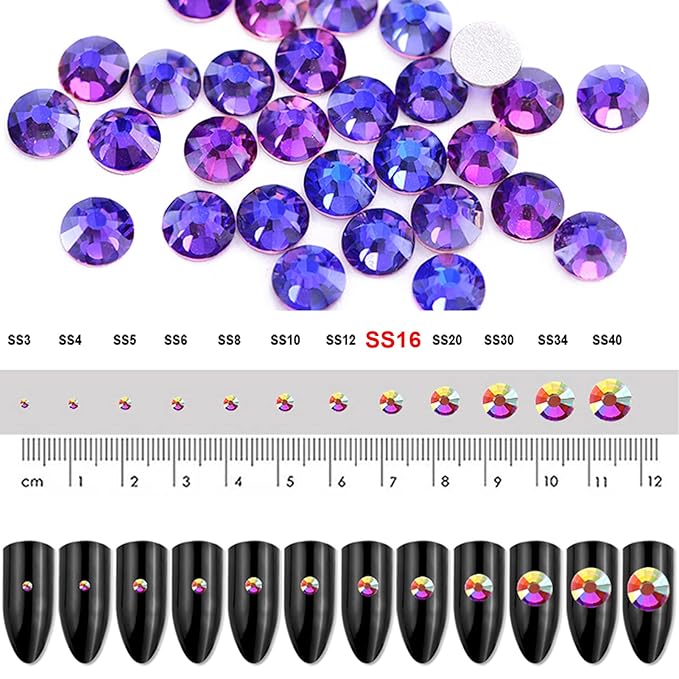 Dowarm 1440 Pieces Flatback Rhinestones, 4MM Crystal Rhinestones for Craft, Nails, Dance Costumes, Purple Velvet