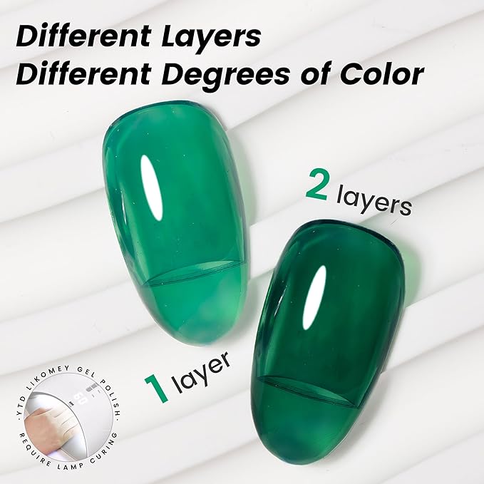 YTD Likomey Nude Gel Nail Polish,15ml Emerald Green Translucent Neutral Jelly Sheer Glass Salon Home DIY Nails Art Manicure Fall Winter UV Color Varnish,LS324