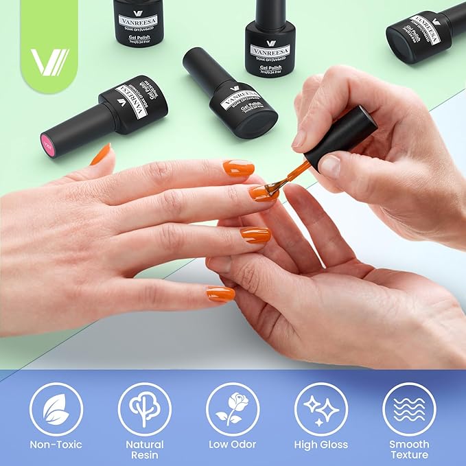 VANREESA 24 Pcs Gel Nail Polish Set, 21 Colors Gel Polish with Base Coat Glossy & Matte Top Coat Pink Red Yellow Orange Green Brown Blue Purple Gel Polish Kit Nail Kit Gifts for Women Girls