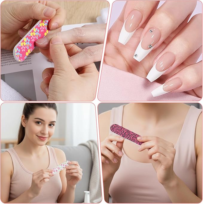 20Pcs Mini Nail Files Bulk Emery Boards for Acrylic & Natural Nails Colorful Floral Double Sided Mini Nail Buffer Manicure Tools for Women Girls Home and Salon Use