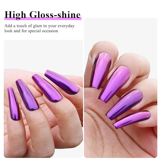Imtiti Chrome Nail Powder with Black Gel Nail Polish Kit, 1g Purple Aurora Meatllic Mirror Effect Shimmer Powder and10ML Black Gel Polish for UV Nails Art DIY Kit