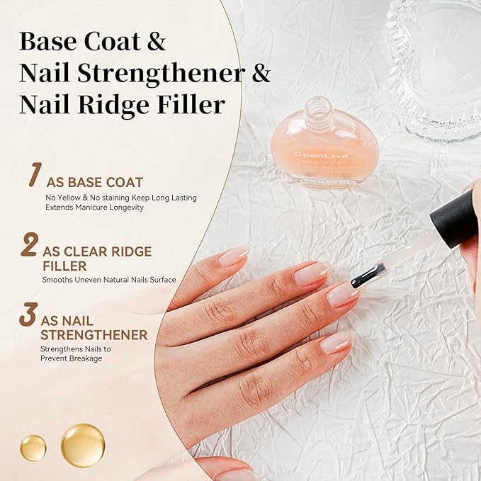 Clear Nail Polish Ridge Filling Base Coat, Nail Strengthener and Growth, Ridge Filler For Nails, Shea Butter & Vitamin E & Protein Formula, Hydrate Strengthen Nourish Damaged Natural Nails