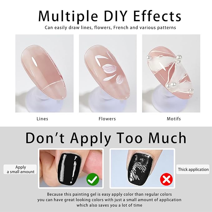 2 Jars Paint Nail Gel, White Black Gel Paint For Nails Art, Gel Polish For French Tip Tool Design For Home Salon DIY Nail Art (White&Black, M)