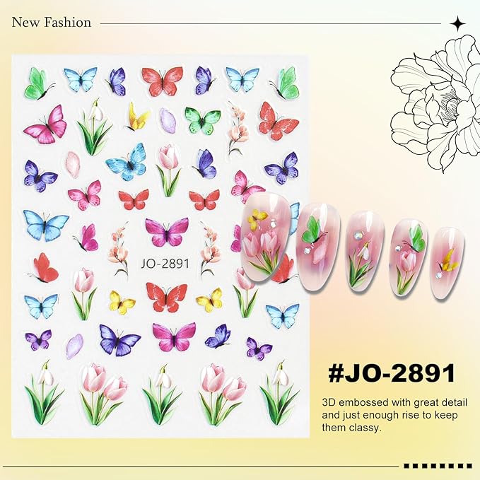 12 Sheets Butterfly Flower Nail Stickers for Nail Art, Colorful Butterflies Nail Decals,Butterfly 3D Self-Adhesive Nail Art Stickers Design for Women DIY Manicure Decoration YX1229