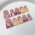 Duck Press on Nails Medium Fake Nails with Glue French Tip Handmade False Nails with 3D Flower Starfish Designs Acrylic Nails Press Ons Artificial Glossy Stick on Nail for Women 10 Pcs (Size M)