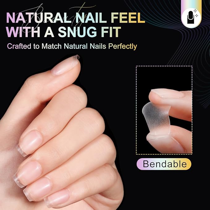 Extra Short Coffin Nail Tips, 240Pcs Double-Sided Matte Soft Acrylic Gel Full Cover Nails, No File Clear Press on Fake Nails for Nail Extension, Manicure, Home DIY, Salon, 15 Sizes