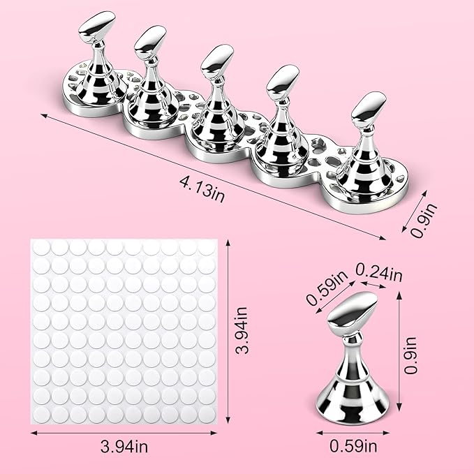 ANGNYA 2 Set Nail Stand for Press Ons, Strong Magnetism Nail Holder for Painting Nails with with 200PCS Nail Sticky Tabs, Nail Display and Practice Stand for Home DIY Beginner Salon Supplies