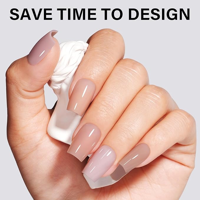 AILLSA RealFit Natural Color Short Coffin Press On Nails 4 in 1 Pre-applied Tip Primer, No Need to File Easy to Apply Long Lasting False Nail for Salon Home DIY Gifts 150 PCS