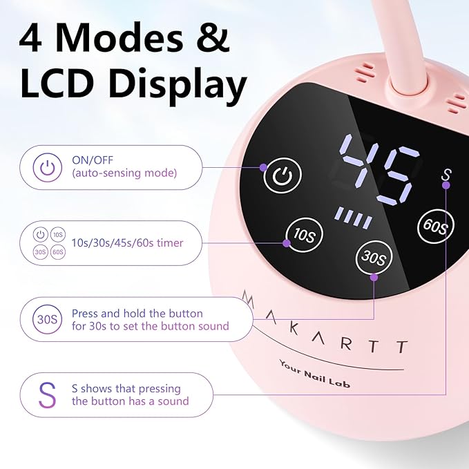 Makartt UV LED Nail Lamp - Gooseneck UV Light for Gel Nails Cherie Cordless USB 39mW/cm² Gel Lamp with 4 Times & Auto Sensor Professional Fast Flash Curing Polish Nail Art