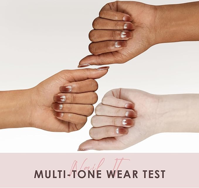 Semi Cured Gel Nail Strips – Real Gel Nail Polish Wraps for Brittle Nails | Waterproof Long Lasting Easy Peel-Off Removal | Hema-Free | Ombre Brown Salon Sticker Kit with File & Stick