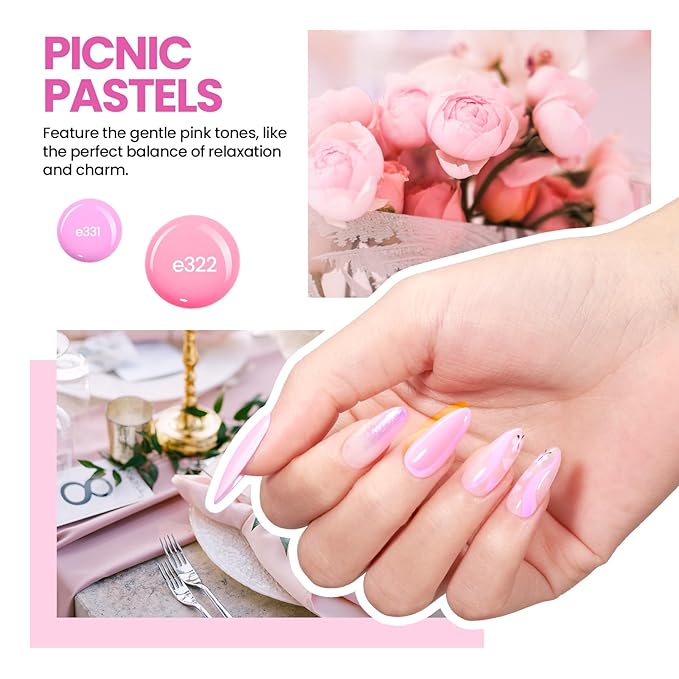 Beetles Gel Nail Polish Kit with U V Light: 19 Pcs Garden Party Pastel 8 Colors Soak Off Gel Nail Set with Base and Top Coat, Sticker accessories All in One Manicure Party Favors