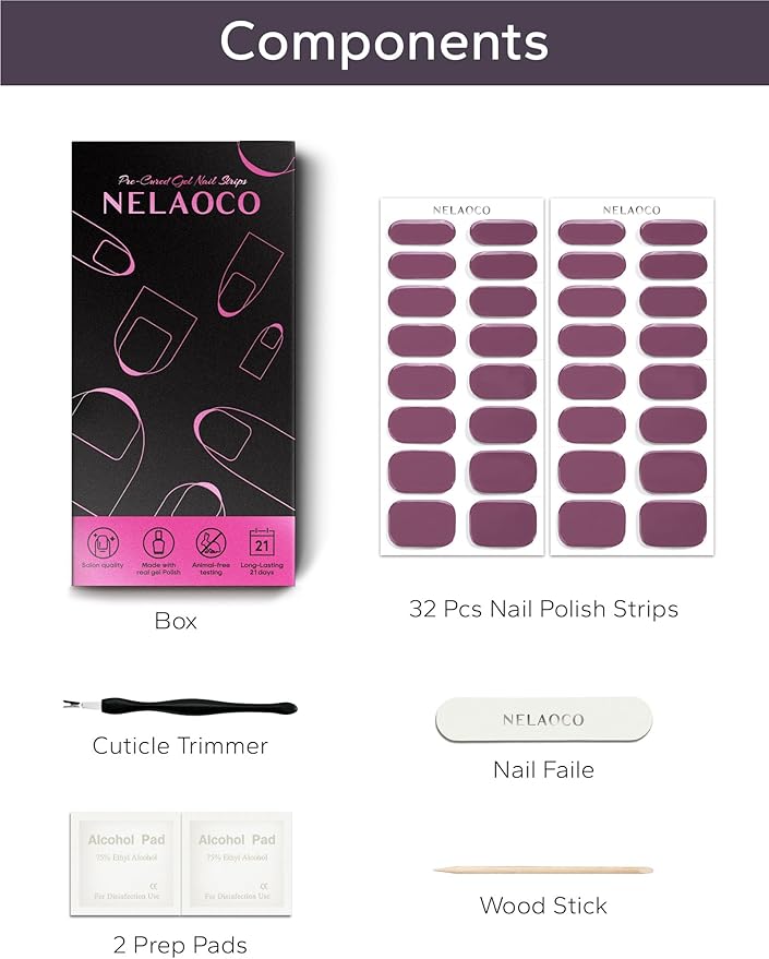 Nail Polish Strips – 32PCS UV Free Salon Quality Wraps, Long Lasting Gel Nail Stickers for Women (Enchanted Deep Pink)