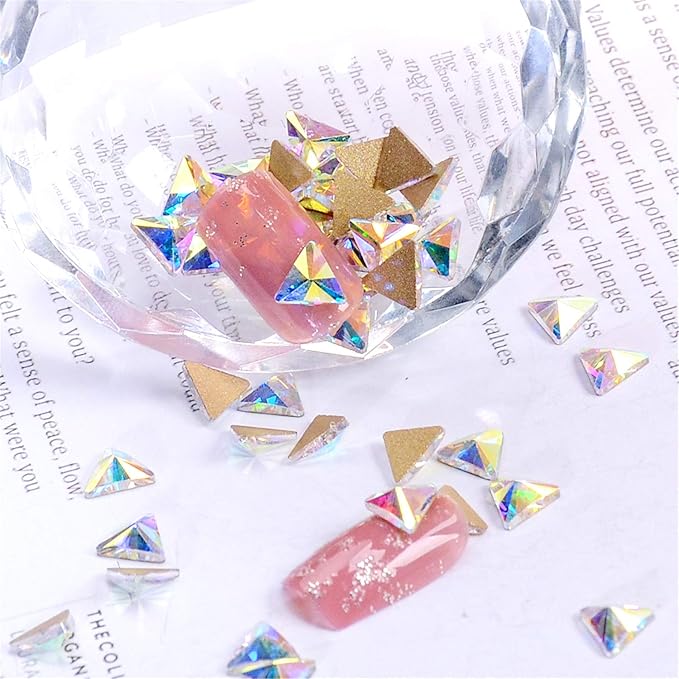 AD Beads Top Czech AB Crystal Flatback Rhinestone Nail Art Decoration Multi Shape (S12 Triangle 4x4mm, 100 Pcs)