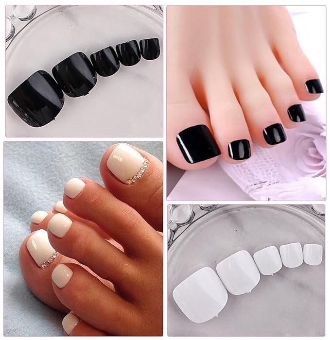 LoveOurHome Press on Toenails for Women Fake Toenails with Glue Tabs，576pc Toe Nails Press on Toe Nails Short Square Glue on Toenails Full Cover Artificial False Toenail Acrylic Toe Nails Pedicure