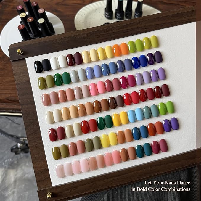 GAOY 60 Pcs Gel Nail Polish Set, 55 Colors All Season Gel Polish Kit Red Nude Black White Pink with 5 Pcs Soak off Base Glossy Matte Glitter Top Coat & Builder for Nail Art DIY Manicure at Home