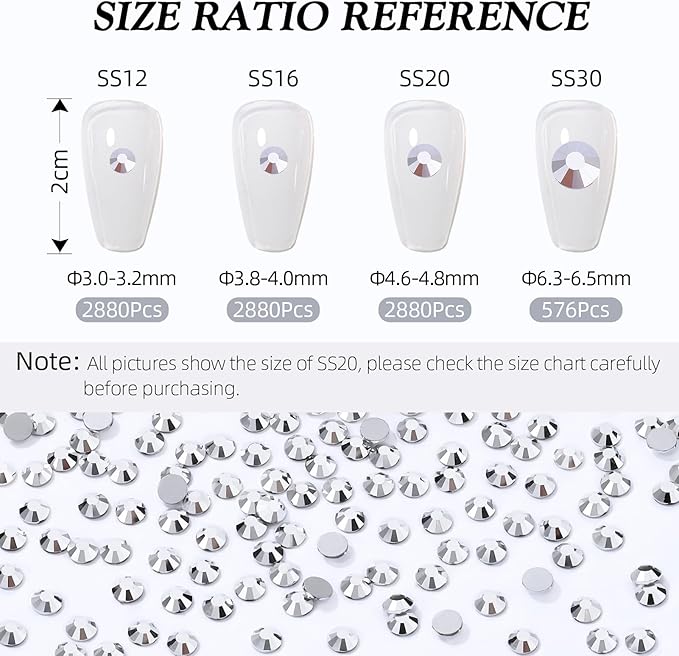 Silver Flatback Rhinestones, Glass Rhinestones for Nail Art and Craft, Glue Fix, Loose Crystal Gemstones(Silver, SS30, 576pcs, 6.4-6.6mm)