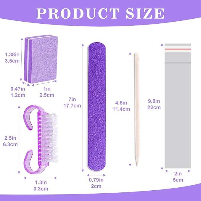 20 Sets Disposable Manicure Kit Basics 4 Piece Nail Kit for Travel,Handle Grip Brush,Mini Nail Buffer Nail File and Wood Stick for Gifts Salon Home Professional(20 Set -Purple)
