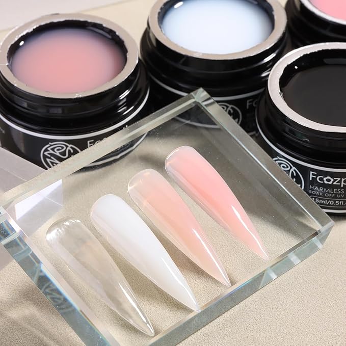 Builder Gel for Nails, 4 Colors Thickening Builder Nail Gel Clear Milky White Nude Pink Nail Strengthener Gels Kit with Brush Pen Soak Off UV Polish Nail Extension Manicure Supplies