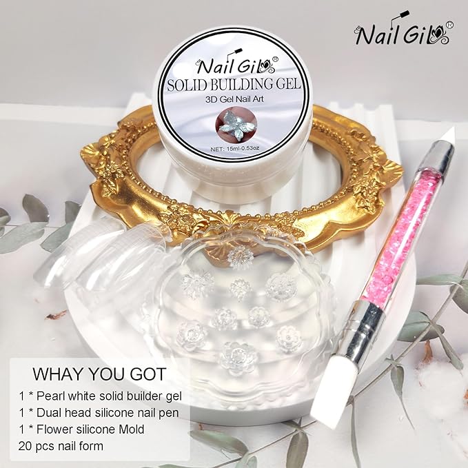 NAILGIL Solid Builder Gel For Nails, Pearl White 3D Sculpture Nail Art Non-Sticky Hand Hard Extension Gel Sock Off UV with Mold for Nail Art Salon Home DIY
