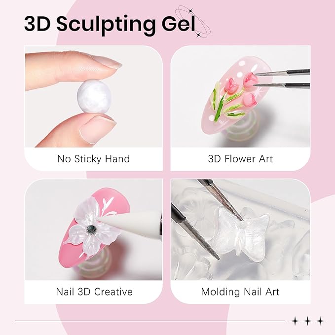 3D Nail Gel Art Pearl White,Solid Gel for Nails Art Non-Sticky Molding Nails for Extension Carving Home DIY Manicure with Nail Art Pen DIY at home
