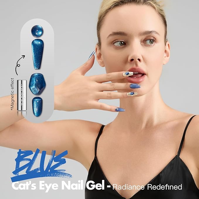 Cat Eye Gel Nail Polish with Magnet Stick, 15ml Holographic Magnetic Gel for DIY Nail Art, Long-Lasting & Safe Formula, Sapphire Swift