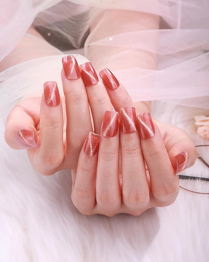 Cat Eye-Inspired 20pcs Semi Cured Gel Nail Strips - Salon-Grade DIY Wraps with Glaze Texture, Easy Application, UV Light Required for Stylish Nails