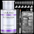 SAVILAND Slip Solution Kit for Poly Gel: 5.07fl.oz Large Anti-Stick Gel Liquid for Poly Gel, All-In-1 Nail Kit with Dual-Ended Nail Brush Dual Forms Dappen Dish for Beginners Nail Art Extension DIY