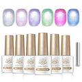 Born Pretty Bubble Cat Magnetic Eye Gel Nail Polish,Spring Summer Green Pink Blue Holographic Glitter Jelly Magnetic Gel Polish Reflective Translucent U V Nail Gels for Manicure DIY