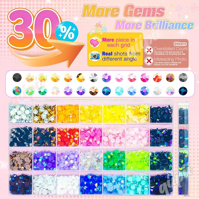 28 Color 6mm Jelly Resin Rhinestones w B7000 Glue for Bedazzling Crafting SS30 Flatback Stones Colorful AB Gems Diamonds Bedazzler Kit Charms for Nails Eyes Face Makeup Tumblers Crafts Shoes