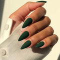Matte Dark Green Press on Nails Almond Shaped 48Pcs Neutral Fake Nails for Women, Medium Almond Nails Press on Reusable Acrylic Nails Glue on Medium Length Stiletto False Nails Gel Artificial Nails