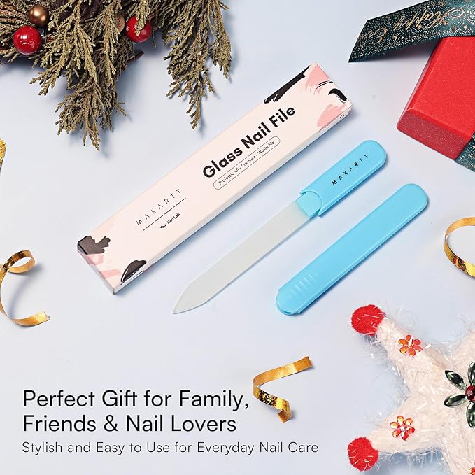 Makartt Nail File -Glass Nail File with Case, Double-Sided Sandblasted Crystal Nail Files for Natural Nails, Reusable Portable Manicure & Pedicure Buffer Gift for Women, 1pc Blue