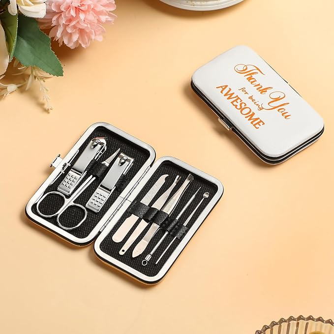 Therwen 24 Sets Mother's Day Gift Manicure Set Stainless Steel Nail Clippers 8 in 1 Grooming Nail Kit Employee Appreciation Gift Professional Pedicure Tool for Women Coworker Personal Care(White)