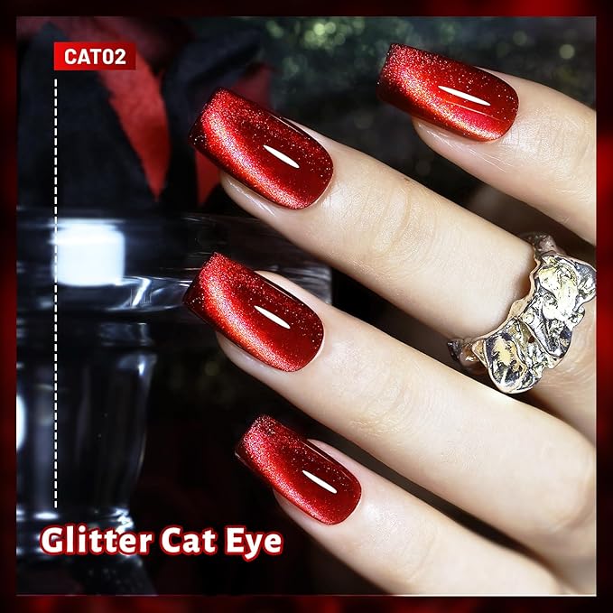 JODSONE 16.5ml Red Cat Eye Gel Nail Polish Soak Off LED Gel Polish for Nail Art Manicure DIY Salon at Home