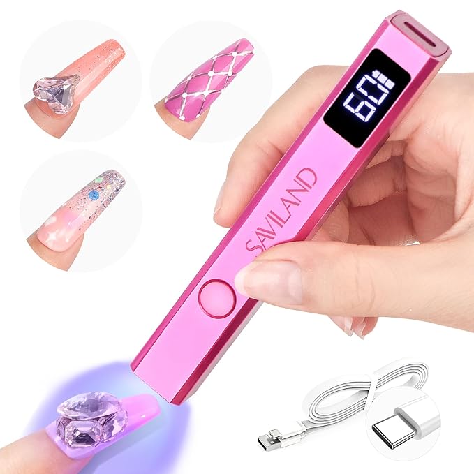 SAVILAND Handheld U V Nail Light for Nails: 12W Nail Flash Cure Lamp 2025 LCD Display Screen LED Light for Gel Nail Portable Mini UV Flash Cure Light Nail Dryer For Gel Polish Flash Cure Lamp Home DIY
