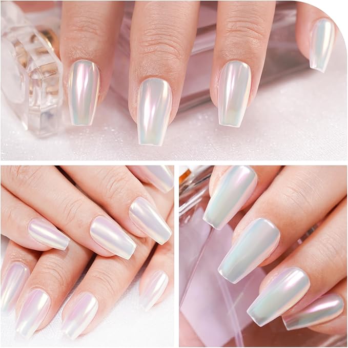 6 Colors Set 0.5g/Jar Chrome Nail Powder Mirror Effect Mermaid Aurora Pearl White Glitter Iridescent Pigment Color Shift Dust Nail Art Decoration