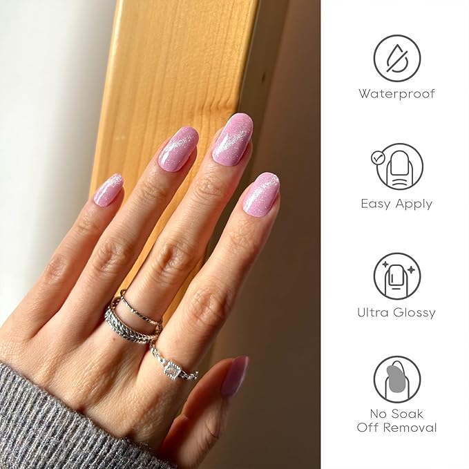 Semi Cured Gel Nail Strips - UV Light Gel Nail Stickers - 20 Long Lasting Salon Quality Wraps (Cherished Light Pink)