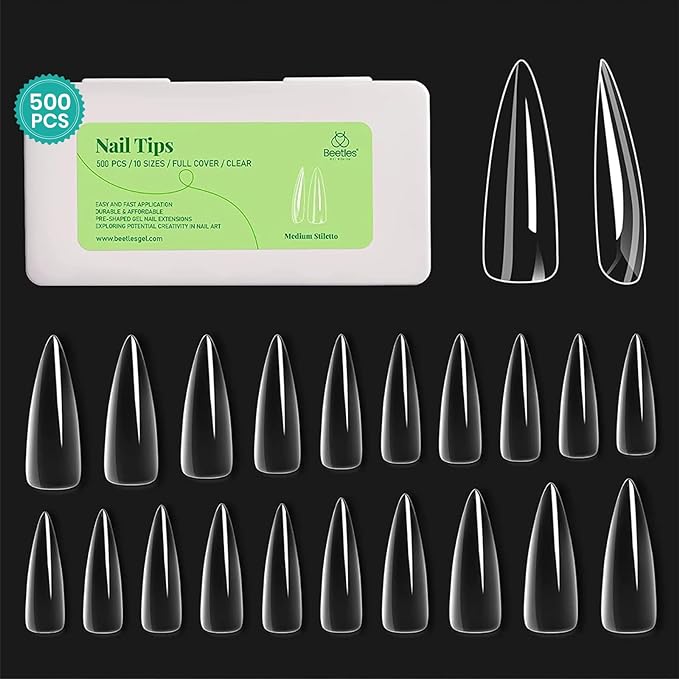 Beetles 500Pcs Medium Clear Stiletto Nail Tips 1 Pcs 15ml White Color Gel Nail Polish