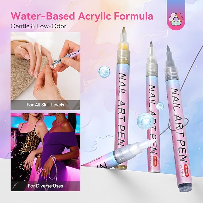 SAVILAND Essentials Nail Art Pen Set: 12PCS Quick Dry 3D Nail Polish Pens for Nail Art Design with Fine Tips Acrylic Paint Markers for Drawing Liner Dotting and DIY Manicure Tools Kit at Home