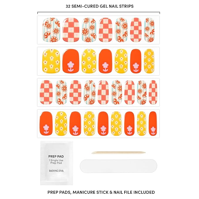Dashing Diva Glaze Nail Strip Set - Buda-Zest - Long Lasting, Chip Resistant, Semi-Cured Gel Nail Strips - Summer Gel Set - 4-Piece Manicure Kit with 32 Strips
