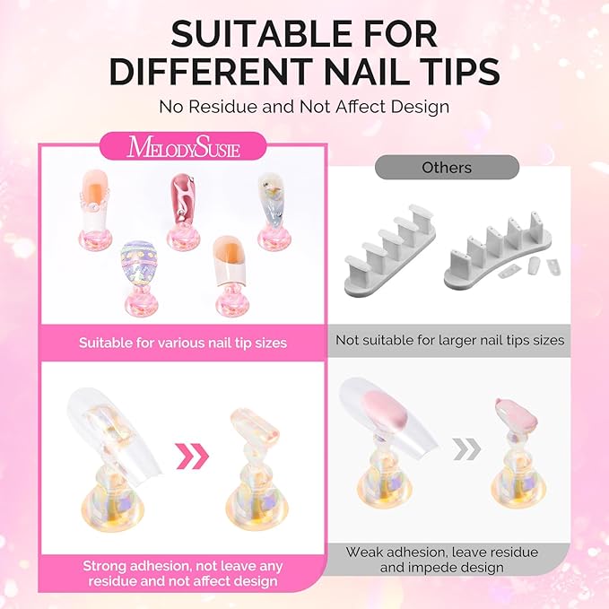 MelodySusie Nail Stand for Press Ons, Round Shell Shape Magnetic Base for Painting Display with Brush Holder and 100 Pcs Reusable Double-Sided Tape for Home DIY Salon Supplies, Pink and Brown