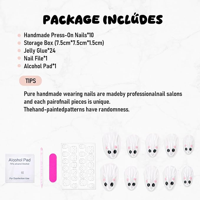 Halloween Handmade Press on Nails Cute Short Almond False Nails Water Ripple Designs Full Cover Thick and Muti-Layer Gel Acrylic Nails Stick on Nails for Women Nail Art (Size S)