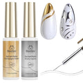 Beetles Metallic Gel Liner Nail Art Polish Set Gold Silver 2pcs Gel Nail Polish Liner Chrome 3D High-Gloss Effect for Nails Paint Design with Thin Brush DIY French Manicure Gift for Women