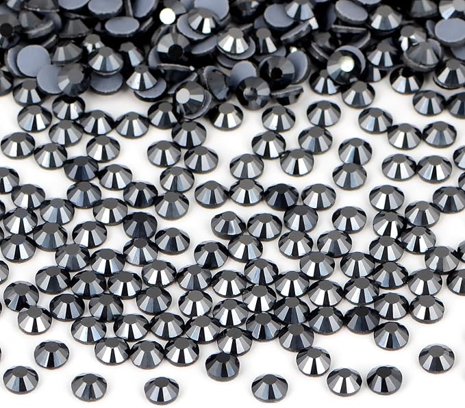 Bymitel Hotfix Crystal Rhinestones Round Gems Iron on DIY Jewelry Making Flat Back for Crafts,Jet Hematite, 2mm(SS6/2880pcs)