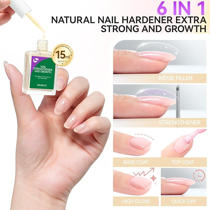 Nail Hardener Extra Strong and Growth: Milky Apricot 15ml Natural Nail Polish Strengthener and Growth for Damaged Nails - 6 in 1 Nails Repair for Housewives Working Women Manicure Home Salon Daily Use