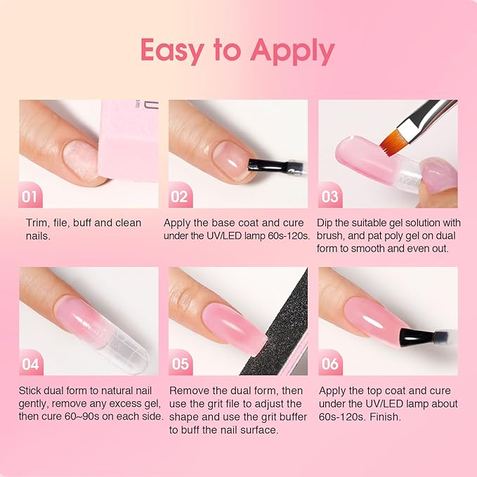 ROSALIND Poly Nail Gel Kit -8 Colors + White Brown Accessories Clear Nude Christmas Poly Nails Gel Starter Kit With Slip Solution Nude Pink Extensions Set with Mini UV Lamp